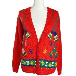 Vintage 80s Casual Corner Fair Isle Mohair Ugly Christmas Cardigan Sweater Small